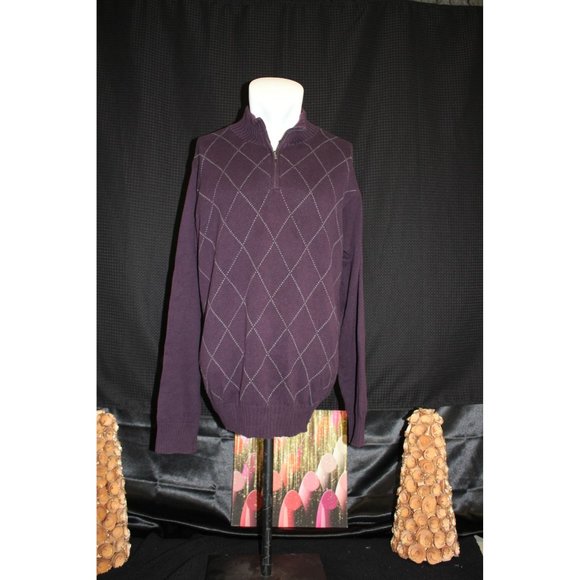 Van Heusen Men's pullover sweater  Large/ Purple with gray stripes   100% Cotton - Picture 1 of 12